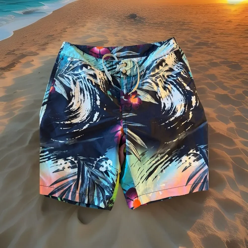 Tommy Bahama‎ Relax Board Shorts Sz 34 Tropical Wave Floral Print 100% Poly